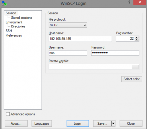 WinSCP Login Screen