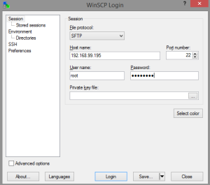 WinSCP Login Screen
